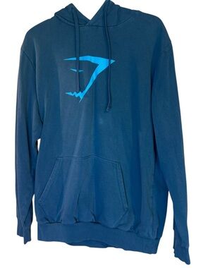 Gymshark Men’s Blue Logo Pullover Hoodie Kangaroo Pocket Size Large
